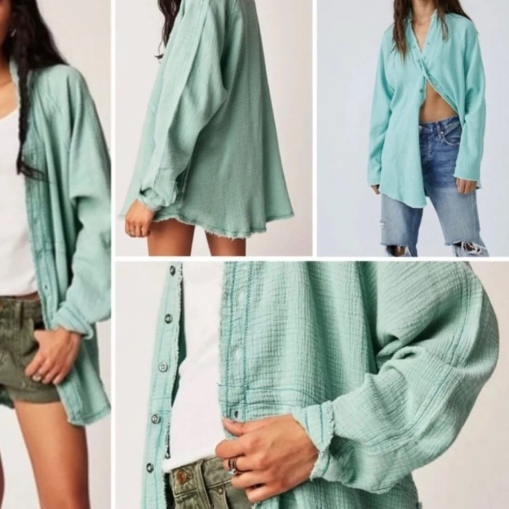 Free People! Summer Daydream Buttondown Top In Clear Skies NWT! - Picture 8 of 12